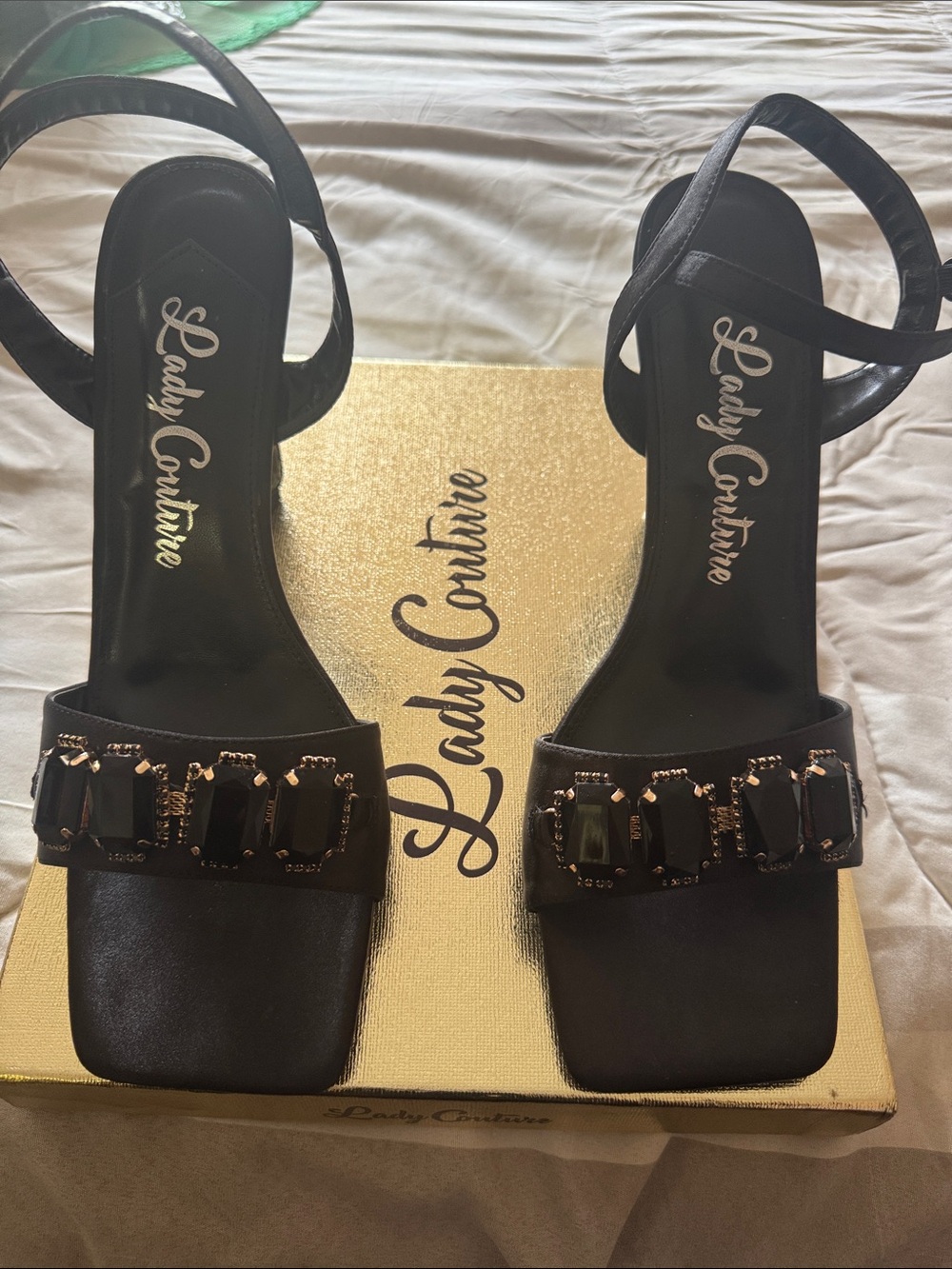 Lady Couture Black Jeweled Strap Heels